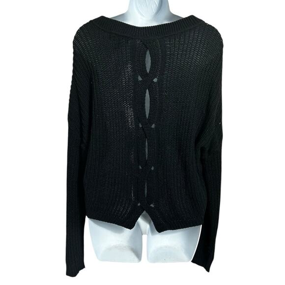 Express Black Pullover Sweater Sz XS Crop Oversized Twist Open Back Chunky - Picture 5 of 6